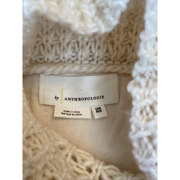 New ANTHROPOLOGIE Textured Sweater Poncho Wool Blend High Neck OS Cream $130 - Picture 10 of 16